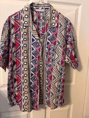 Haberdashery Vintage 90s Geometric Print Short Sleeve Camp Collar Shirt